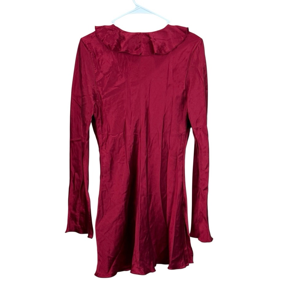 Fredericks Silk Collection Tunic Shirt Women Size L Burgundy Satin 100% Silk - Picture 2 of 3